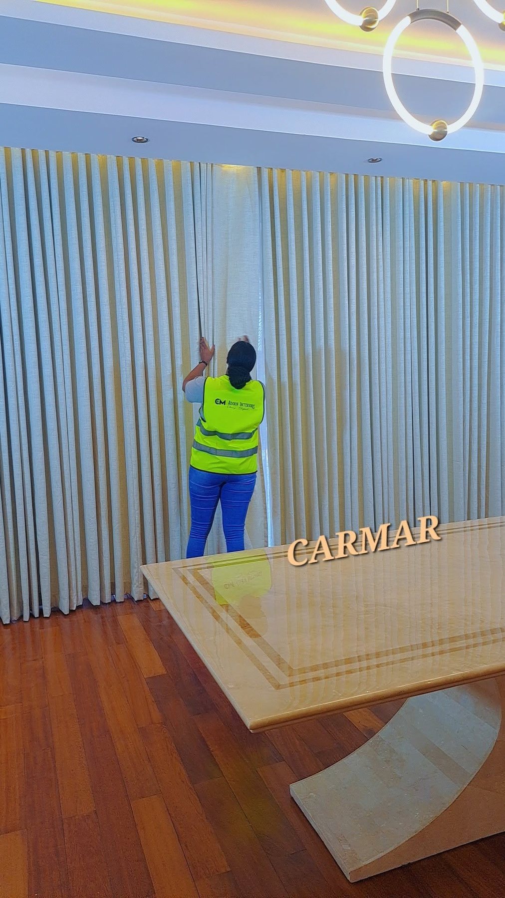 Curtain treatment being finished