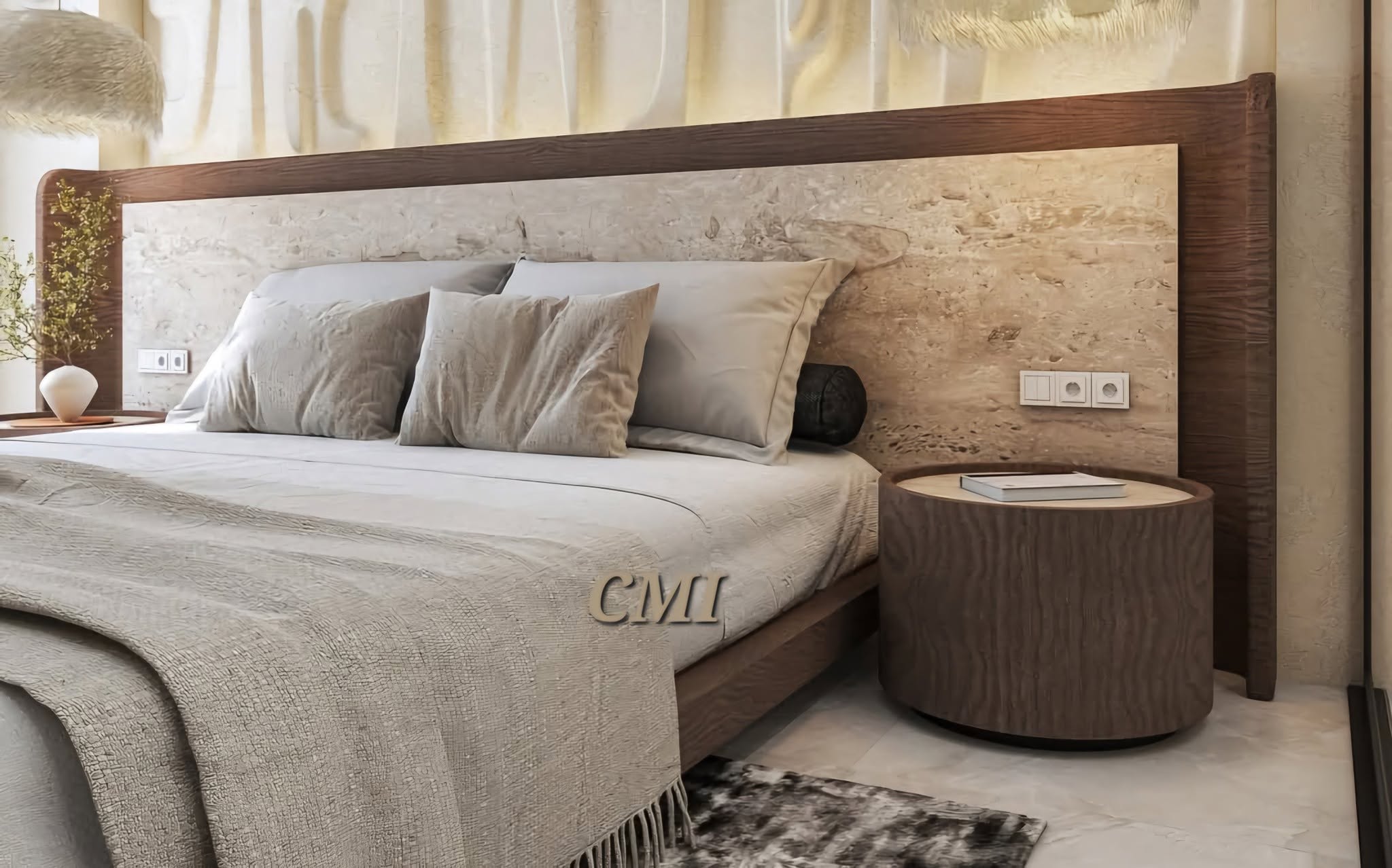 Bedroom with full-height window treatment